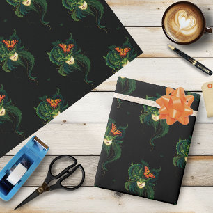 Papel De Regalo Bosque Encantador Mujer Dríada Mariposa Fantasía