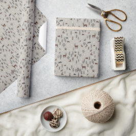 Papel De Regalo Bosque escandinavo invernal con animales en neutro