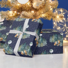 Papel De Regalo Bosque Familiar de Zorros Luna Llena Nevada Navida
