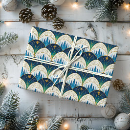Papel De Regalo Bosque festivo celestial Art Deco