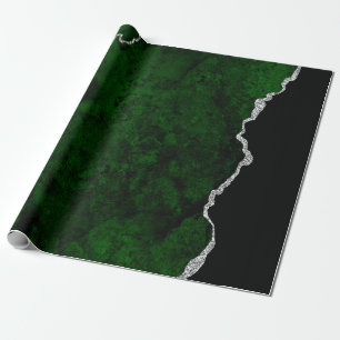 Papel De Regalo Bosque Glamuroso Mármol Verde Chic Brillo de Plata