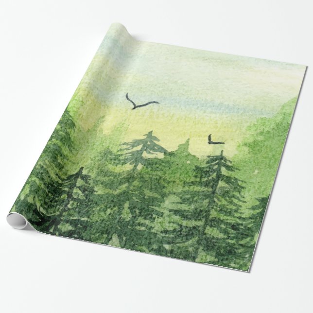 Papel De Regalo Bosque invernal, aves del bosque (Desenrollado)