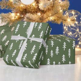 Papel De Regalo Bosque invernal de abeto simple en verde helecho c