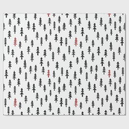 Papel De Regalo Bosque invernal de pino simple en negro rojo blanc
