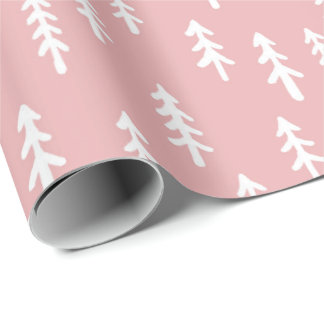 Papel De Regalo Bosque invernal de pino simple sobre rosa