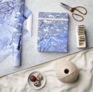 Papel De Regalo Bosque invernal nevado azul acuarela