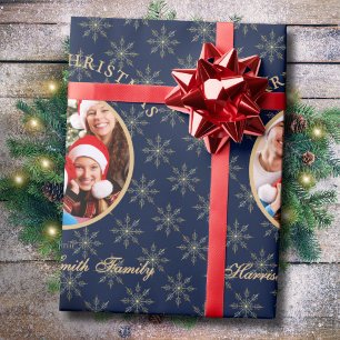 Papel De Regalo Bosque Limpio Copos de Nieve Azules de Navidad