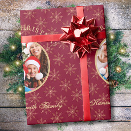 Papel De Regalo Bosque Limpio Copos de Nieve Dorados Navidad Borgo