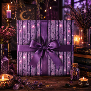 Papel De Regalo Bosque Morado de Noche Estrellada Gótica