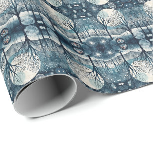 Papel De Regalo Bosque nórdico iluminado por la luna en noche de i
