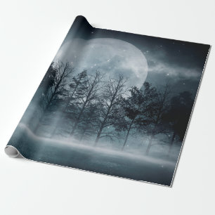 Papel De Regalo Bosque oscuro. Escena oscura y sombría con árboles