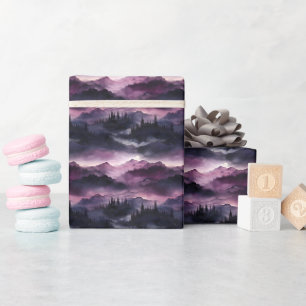 Papel De Regalo Bosque oscuro púrpura y paisaje montañoso