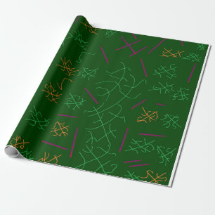 Papel De Regalo Bosque oscuro verde con líneas y patrones pasteles