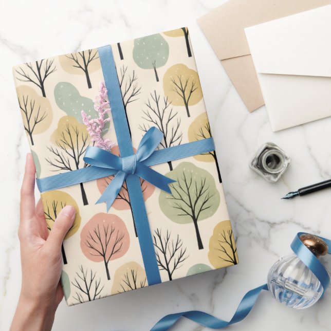 Papel De Regalo Bosque otoñal Pastel de patrón de árbol de caída m (Regalar)