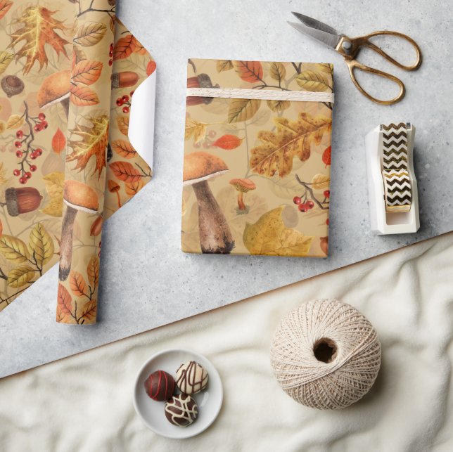 Papel De Regalo Bosque otoñal sobre ocre (Artesanía)