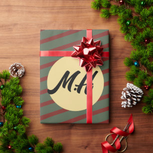 Papel De Regalo Bosque Prep Verde & Rayas de Burgundy Monograma