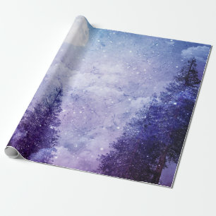 Papel De Regalo Bosque púrpura de invierno de luna llena