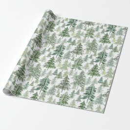Papel De Regalo Bosque rústico de árboles de Navidad en verde sabi
