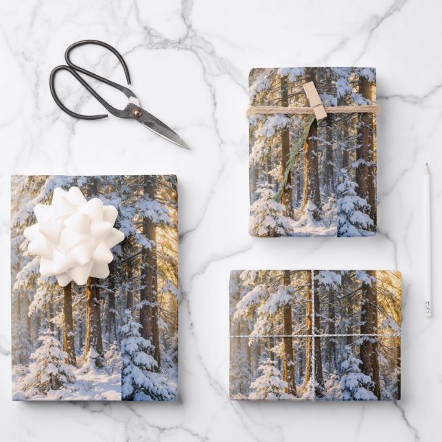 Papel de Regalo Bosque Soleado • Hojas • Set de 3 (Anverso)