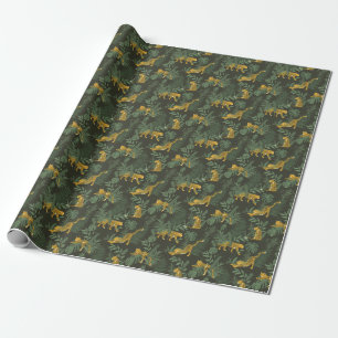Papel De Regalo Bosque tropical Leopardo salvaje patrón verde oscu