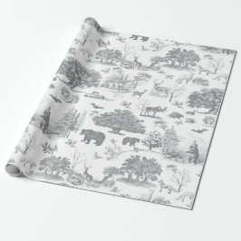 Papel De Regalo Bosque Woodland Bear Moose Gray White Toile