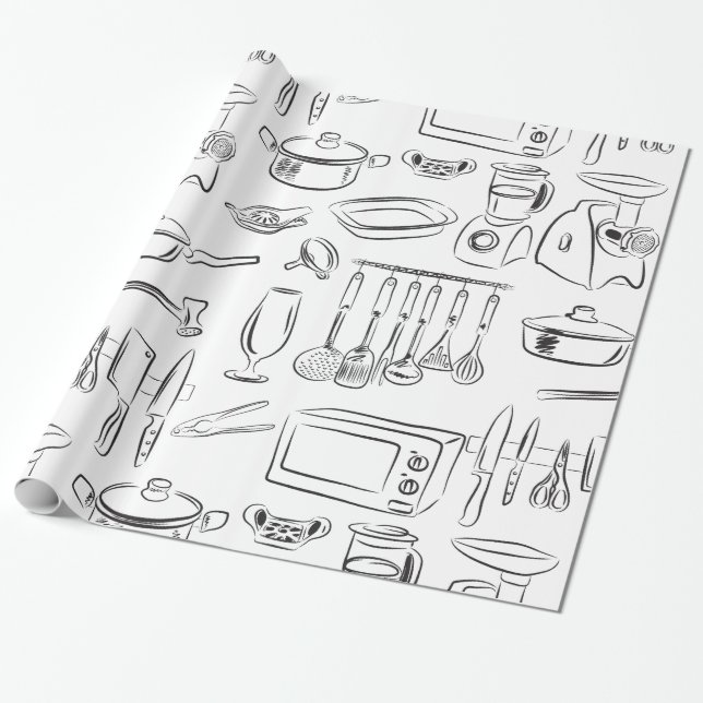 Papel De Regalo Bosquejo de la cocina (Desenrollado)