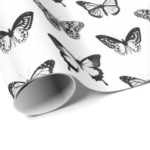 Papel De Regalo Bosquejo de la mariposa, blanco y negro