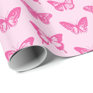Papel De Regalo Bosquejo de la mariposa, rosa claro y fucsia