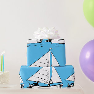 Papel De Regalo Bosquejo de Velero Náutico Tinta Blanca Océano