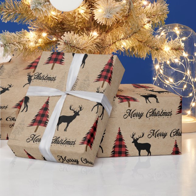 Papel De Regalo Bosques de Navidad de Búfalo Rojo (Vacaciones)