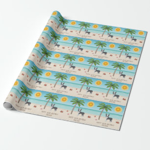 Papel De Regalo Boston Terrier Azul en una Playa Tropical de Veran