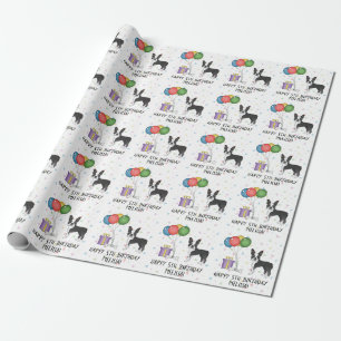 Papel De Regalo Boston Terrier Blanco Y Negro Perro Lindo - Cumple