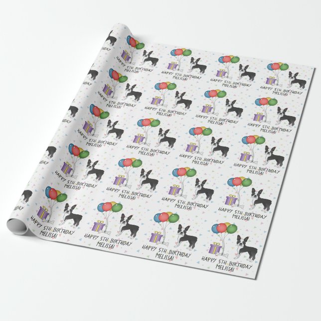 Papel De Regalo Boston Terrier Blanco Y Negro Perro Lindo - Cumple (Desenrollado)