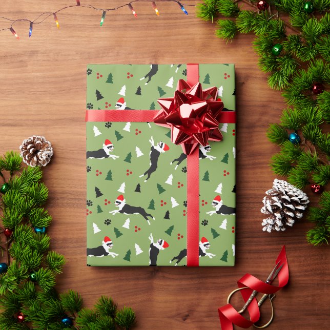 Papel De Regalo Boston Terrier bostece el sombrero de árbol de Nav (Boston Terriers Christmas Wrapping Paper)