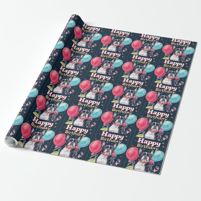 Papel De Regalo Boston Terrier con globos (Desenrollado)