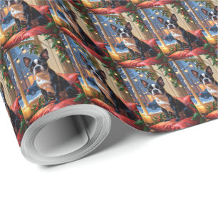 Papel De Regalo Boston Terrier con vacaciones de Navidades ilumina