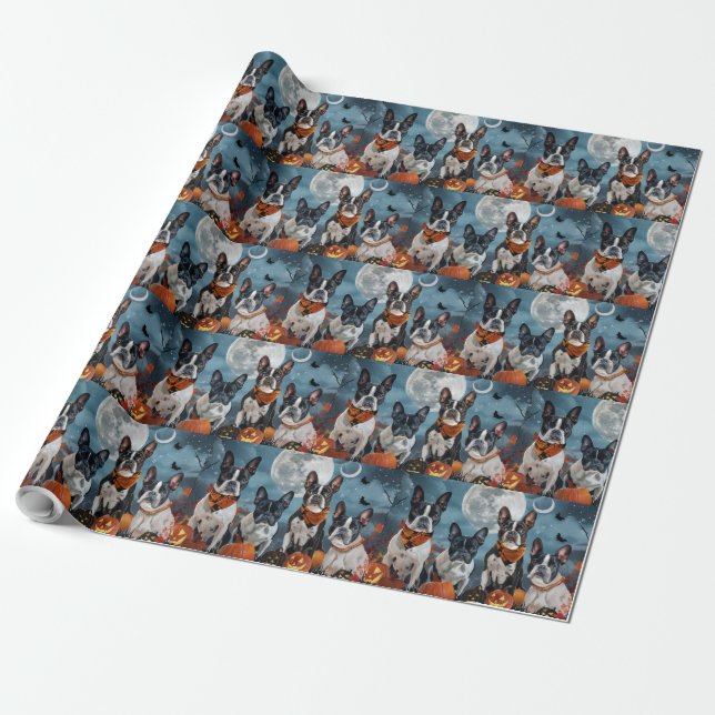 Papel De Regalo boston terrier Halloween Spooky (Desenrollado)