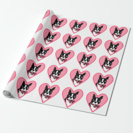 Papel De Regalo Boston Terrier Love Pink Hearts Wrapping Paper