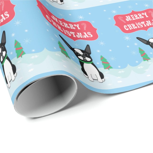 Papel De Regalo Boston Terrier Merry Christmas (Esquina del rollo)