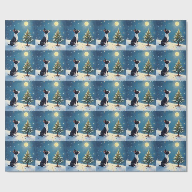 Papel De Regalo Boston Terrier Midnight Star-Gazing Christmas (Superficie plana)