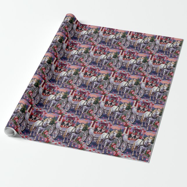Papel De Regalo Boston Terrier Perro Día de San Valentín (Desenrollado)
