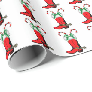 Papel De Regalo Bota de vaquero occidental del navidad con los