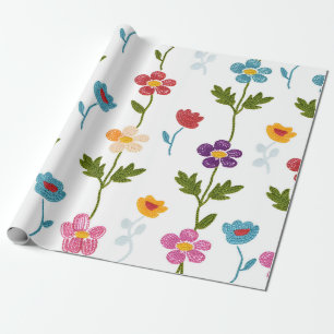 Papel De Regalo Botánica Colorida Floral Minimalista Hecha a Mano