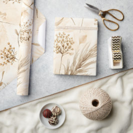Papel De Regalo Botánica de Flor Seca Beige