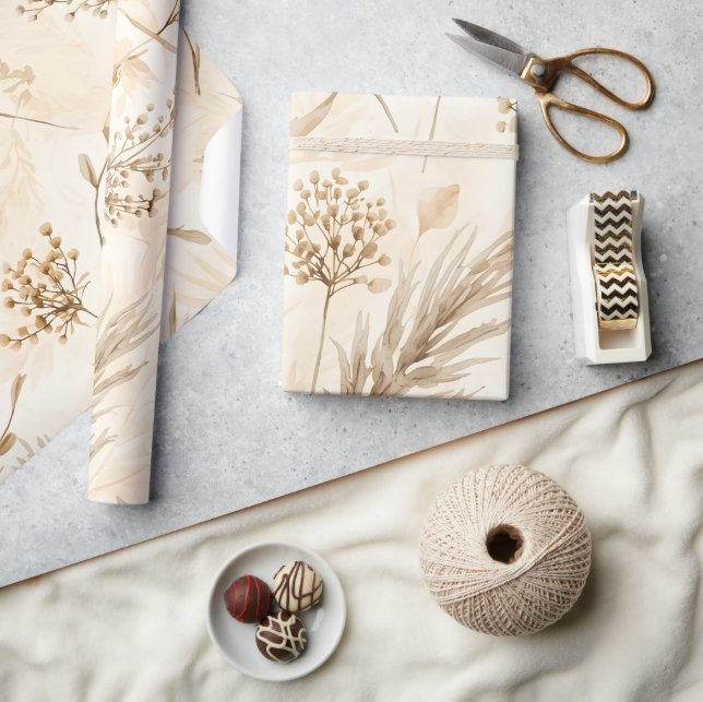 Papel De Regalo Botánica de Flor Seca Beige (Artesanía)