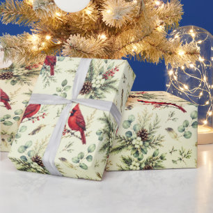 Papel De Regalo Botánica de Invierno Patrón de Jardín Cardenal Acu