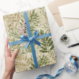 Papel De Regalo Botanical Green Fern Beige Floral Pattern