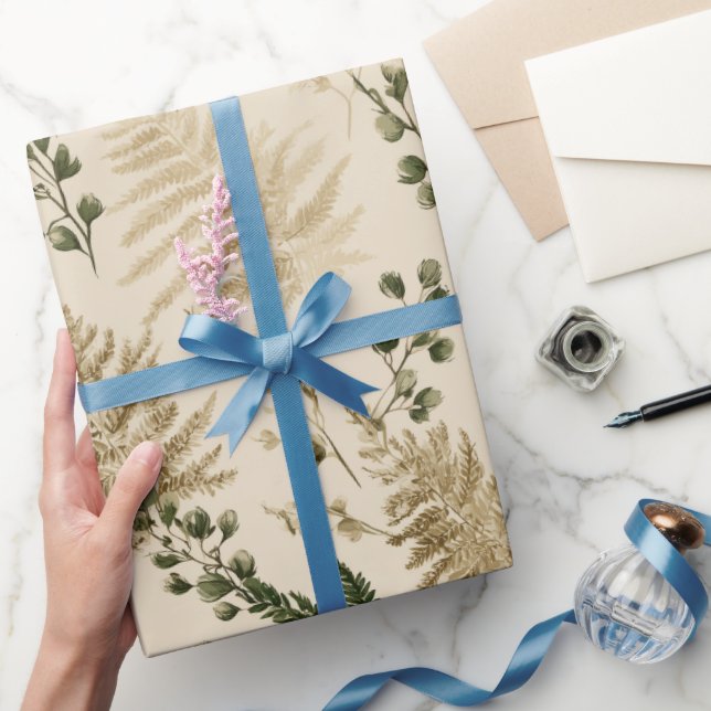 Papel De Regalo Botanical Green Fern Beige Floral Pattern (Regalar)