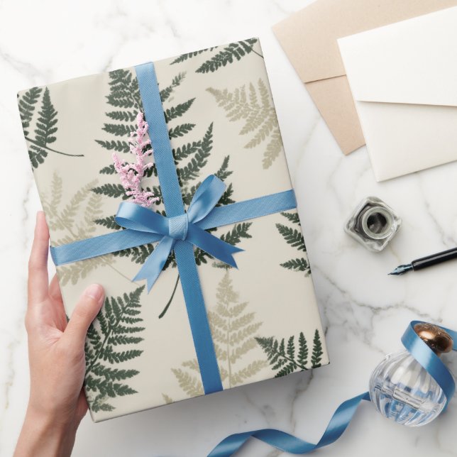 Papel De Regalo Botanical Green Fern Beige Floral Pattern (Regalar)