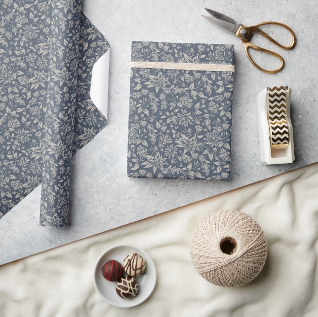 Papel De Regalo Botánico azul bosque (Artesanía)